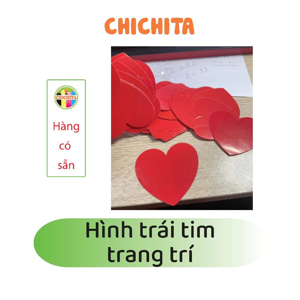 Set 50 hình trái tim giấy trang trí phòng, mầm non  Chichita 5cm không dán.Có sẵn