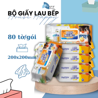 Bộ Giấy Ướt Lau Bếp Chim Cánh Cụt Siêu Sạch, An Toàn Khử Mùi Tẩy Dầu Mỡ, 1 Gói 80 Tờ