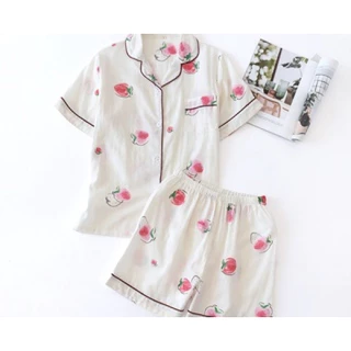 Set Đồ Nữ Mặc Nhà Pijama Lụa Mango Tay Cộc Màu Trắng Họa Tiết Dễ Thương PM14, Đồ Bộ Nữ Xinh Đồ Ngủ Thời Trang Thoáng Mát