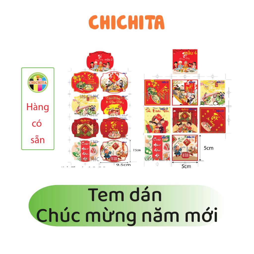 Tem Dán Tết, Chúc Mừng Năm Mới  giá rẻ CHICHITA  P1 Có sẵn