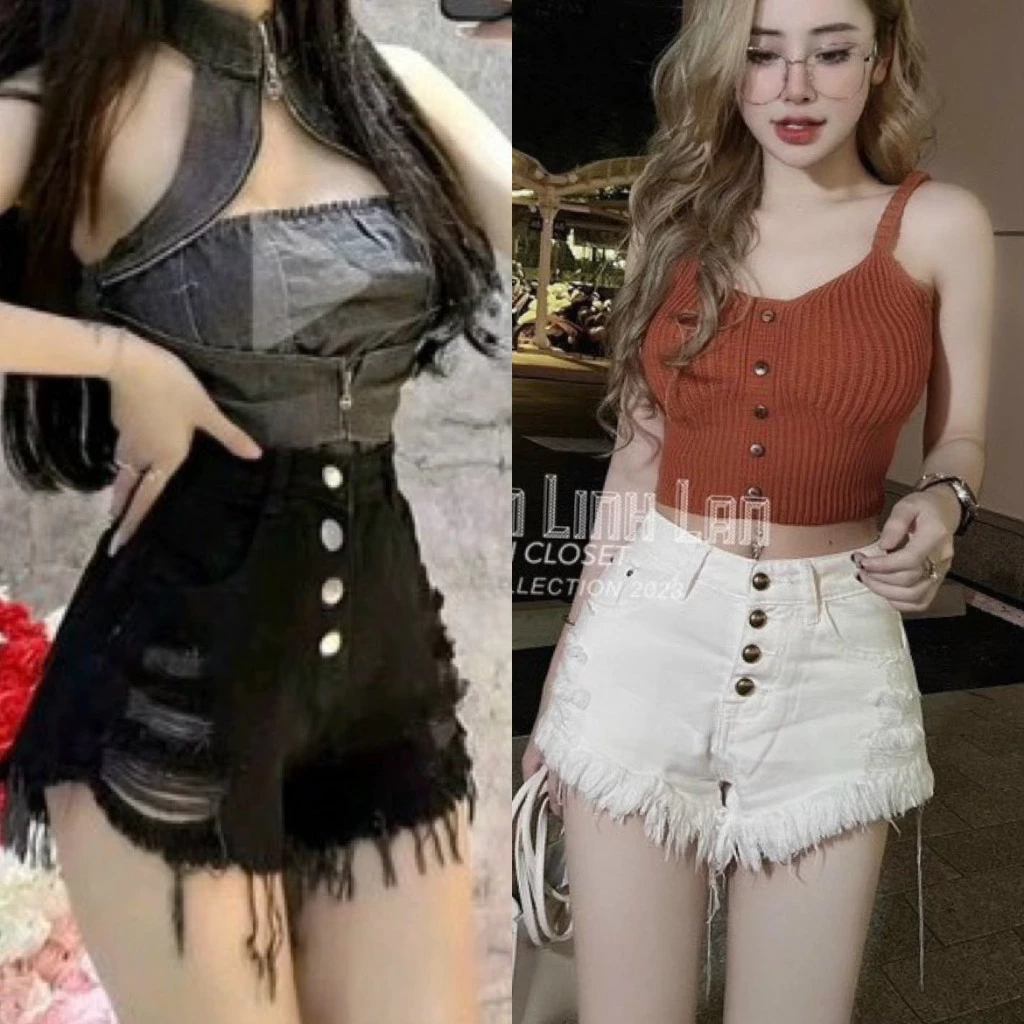 Quần Bò Ngắn Rách Quần Hot Pants Chữ A Học Sinh ỐNg RộNg Rộng Rãi Cạp Cao Cỡ Lớn Rộng Rãi SIÊU HOT