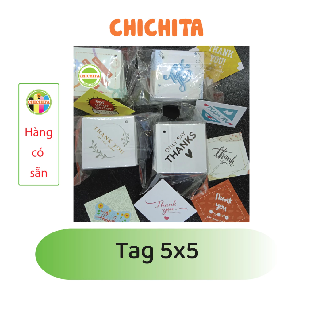 Tag, mac quần áo 5x5 cm CHICHITA- Tặng Kèm dây có sẵn 02.