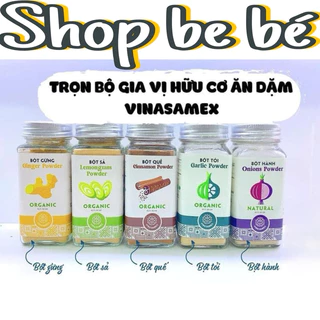 Gia vị hữu cơ cho bé - Gia vị dùng ướp chế biến đồ ăn dặm cho bé Vinasamex. Bột tỏi/hành/sả