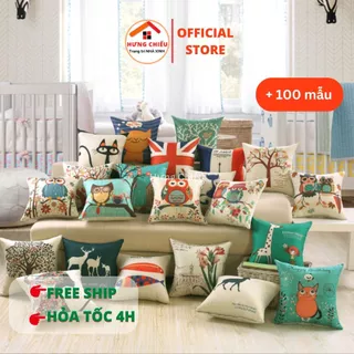 Vỏ Gối tựa lưng 45x45cm gối tựa sofa mẫu hồng hạc cây lá