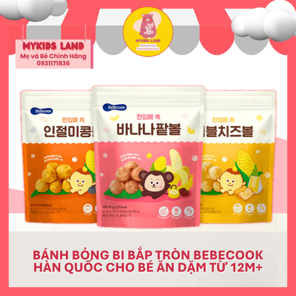 [DATE T3.2025] Bánh Bỏng Bi Bắp Tròn BEBECOOK Hàn Quốc Cho bé ăn dặm từ 12M+