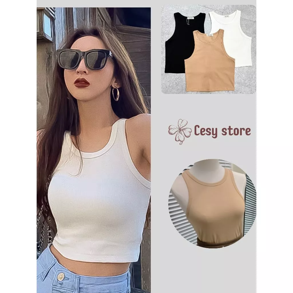 Áo croptop ba lỗ len gân AURORA chất liệu thun gân co dãn mềm mại và thấm hút phong cách đường phố năng động 114