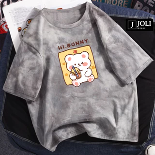 Áo Thun Loang, Áo Phông Nam Nữ Unisex Tay Lỡ By JOLI BST 03 Màu Ghi In Hình Chất Cotton Form Rộng