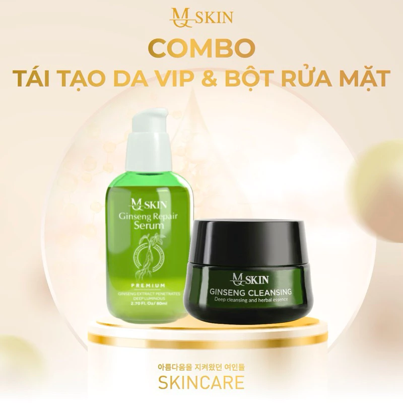 MQ Skin Bộ sản phẩm tái tạo da nhân sâm cao cấp 80ml, bột rửa mặt nhân sâm 120g