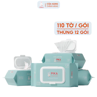 Thùng 12 gói khăn ướt PIKA cao cấp [ 110 tờ / gói ] | Không cồn, không paraben an toàn cho Bé