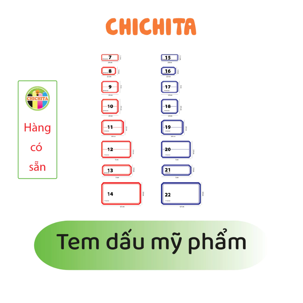 Set 10 - Tem dán tự dính dấu mỹ phẩm, hộp, túi  ghi chú, ghi giá Chichita Có sẵn