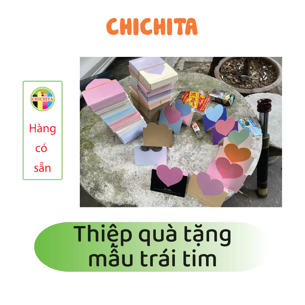Set 10 - Thiệp quà tặng in hình đáng yêu mẫu trái tim CHICHITAgiá rẻ.Có sẵn