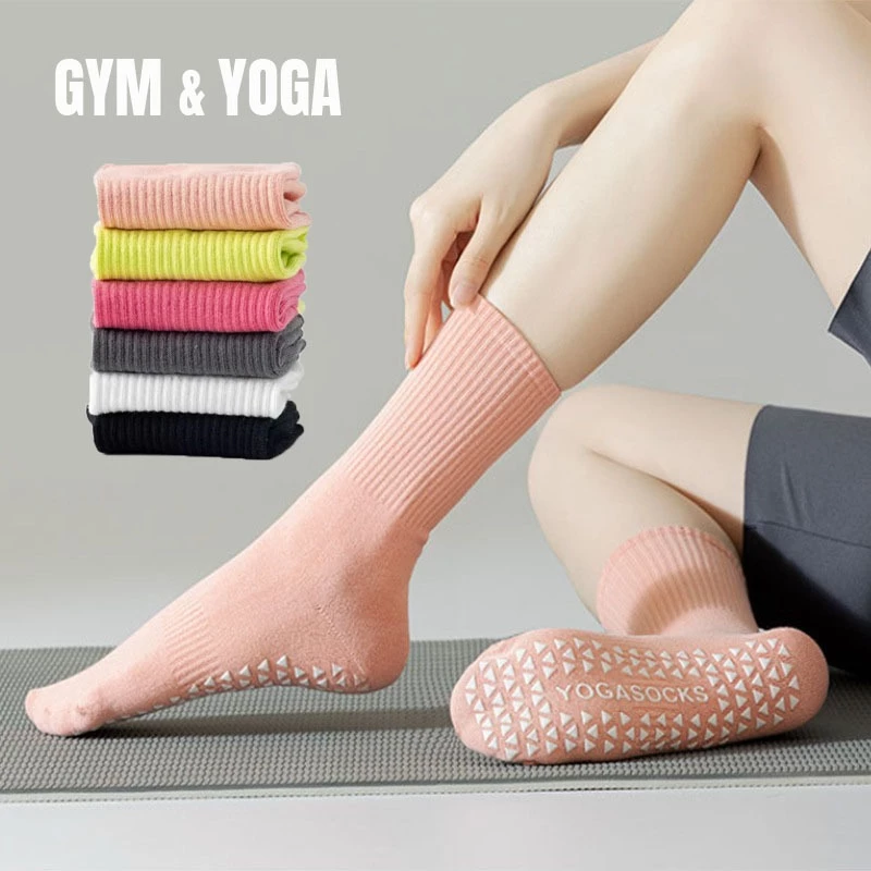 Tất thể thao chống trơn cho nữ tập gym yoga, tất cổ cao chống trơn trượt
