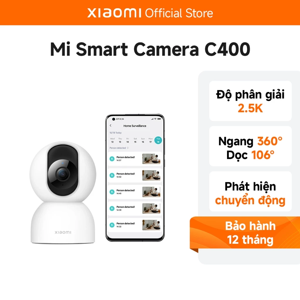 Camera Giám sát Xiaomi Smart C400 2,5K, Khẩu độ F1.4, AI phát hiện con người, Bản quốc tế - Hàng Chính Hãng