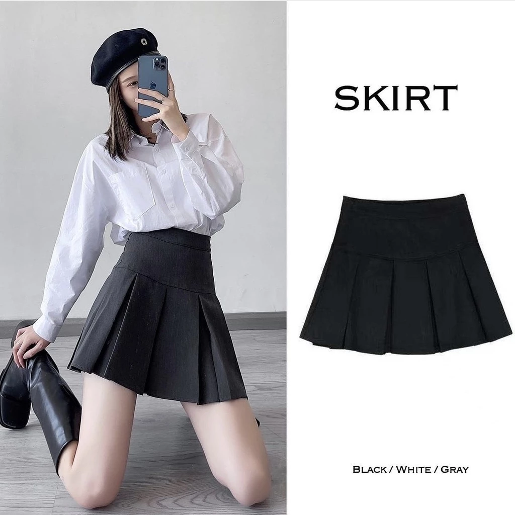 Chân Váy Chữ A Lưng Cao Xếp Ly Thời Trang Mùa Hè Hàn Quốc 3 Màu Tùy Chọn Alita Clothes