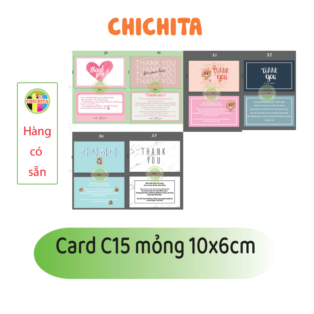 Card cảm ơn, thẻ cảm ơn hàng mỏng kích thước 10x6cm CHICHITA  Có Sẵn