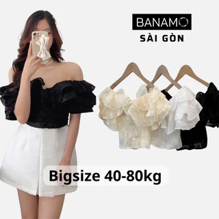 Áo nữ bigsize Banamo Sài Gòn áo trễ vai phối bèo thiết kế chun sau có mút ngực 3916