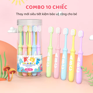 Hộp 10 chiếc bàn chải đánh răng lông mềm, siêu mịn cho bé từ 2-8 tuổi bảo vệ nướu chăm sóc răng miệng