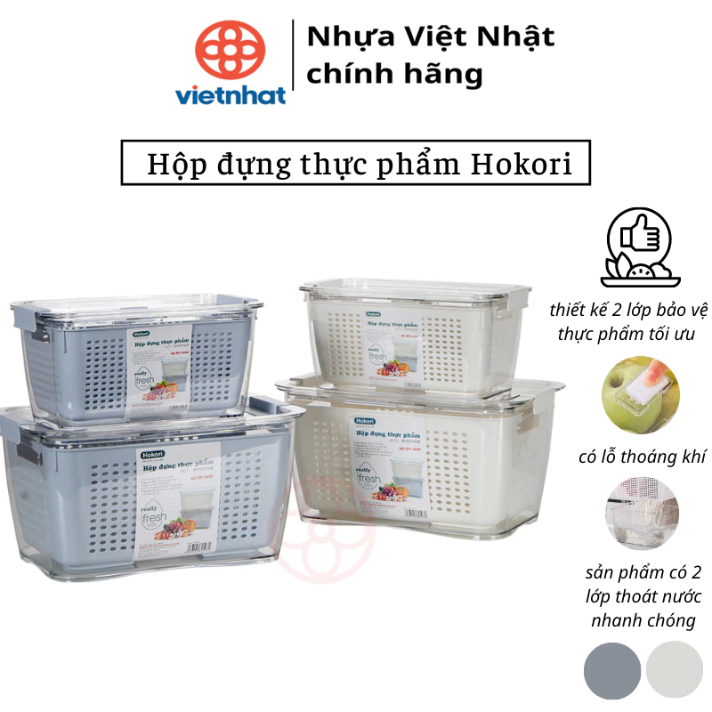 Bộ 2 hộp đựng thực phẩm HCN cao cấp Hokori Việt Nhật - Nhựa Việt Nhật chính hãng