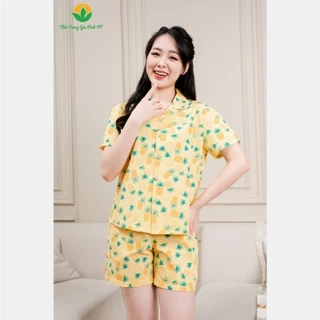 Bộ pijama mặc nhà nữ chất Cotton quần đùi, áo cộc tay họa tiết B43.2413  thời trang Việt Thắng