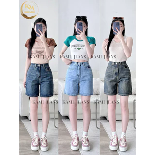 Quần short nữ jean cạp cao denim có túi jeans trơn thường ngày nhiều màu  cho nữ