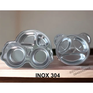 Khay ăn cho trẻ inox 304 hình ô tô, hình mặt gấu