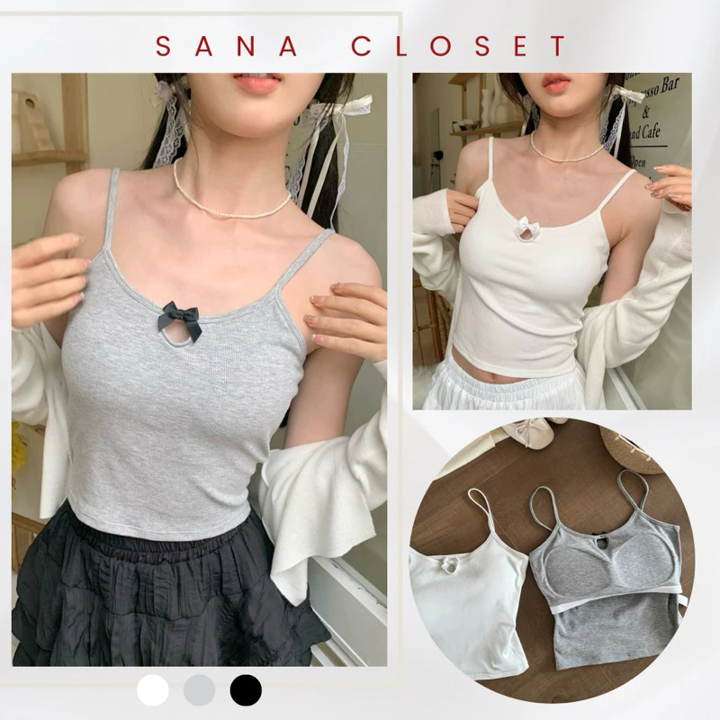 Áo Bra Áo 2 Hai Dây Đính Nơ có mút ngực (kèm móc) SANA CLOSET