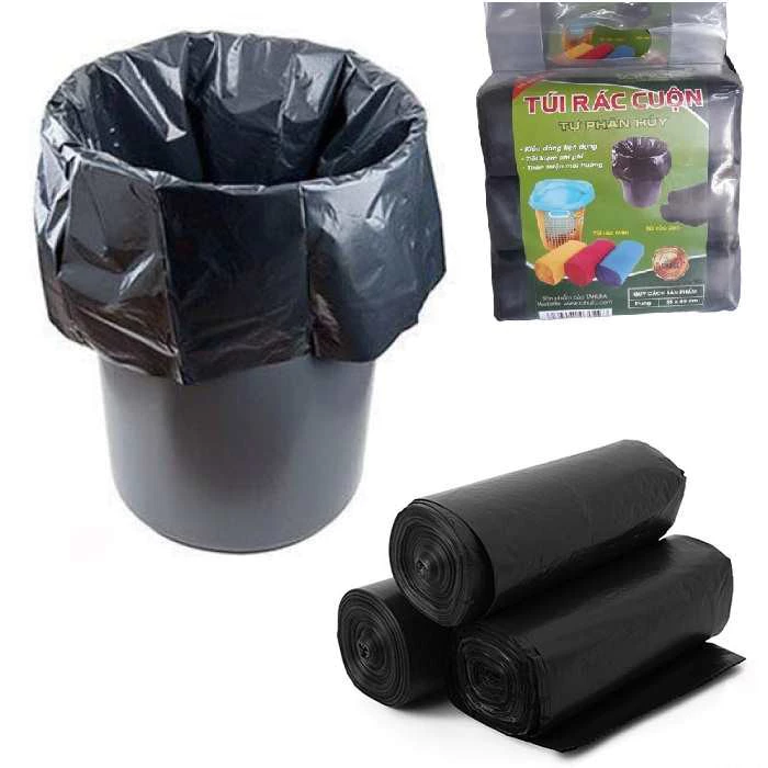 Set 3 Cuộn Túi Đựng Rác size 55*65 cm ,Tự Phân Hủy Màu Đen Không Lõi-BA 1299