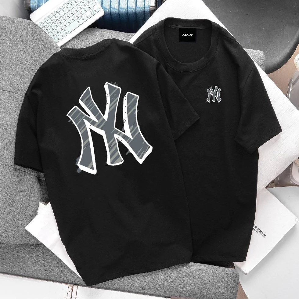 Áo Phông MLB nam nữ , Áo Thun MLB Nam Nữ Chữ Ny xám In Nhiệt Cao Cấp Chất Liệu 100% Cotton Co Giãn 2 Chiều