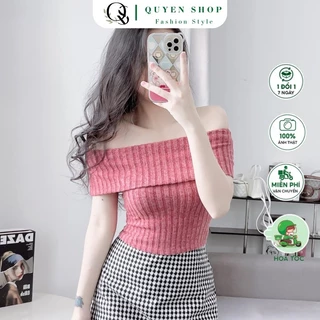 Áo Trễ Vai Tay Ngắn Gân Len QS QUYEN SHOP