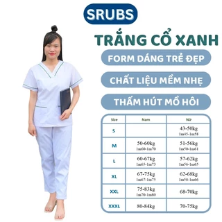 Bộ bluse cổ tim viền xanh lá cây, xanh dương cộc tay bộ Crubs cho điều dưỡng dược sĩ y tá bác sĩ