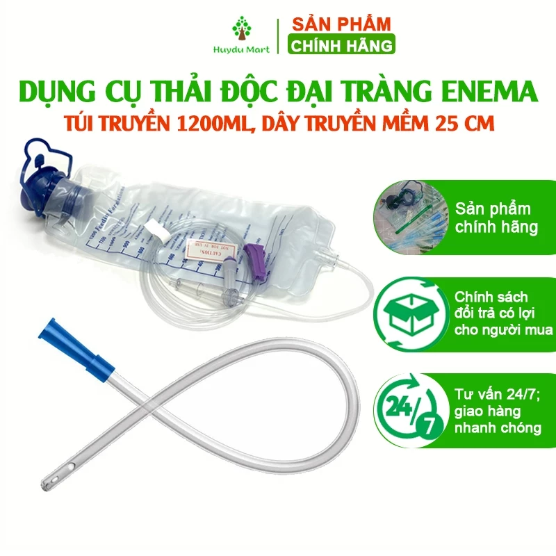 Dụng cụ thải độc đại tràng, túi truyền enema 1200ml, dây truyền mềm 25cm, thải độc đại tràng