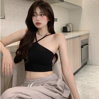 Áo Yếm Bra Croptop Nữ hai dây Thiết Kế Buộc Dây Hở Lưng chất len tăm Sexy sang chảnh Đen Trắng Ghi Nude LamHi_ #A05