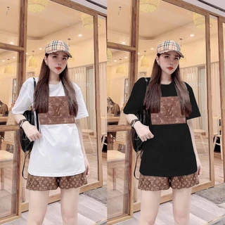 Bộ đồ thể thao nữ THUN COTTON, quần ngắn họa tiết 3D, áo thời trang trẻ đẹp P4160