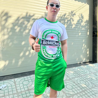 ❤️ GIÁ SỈ ❤️  Bộ Quần Áo Thun Lạnh Nam Nữ Ngắn Tay Mùa Hè In BIA HEINEKEN XANH Unisex Chất Liệu Thoáng Mát Co Dãn