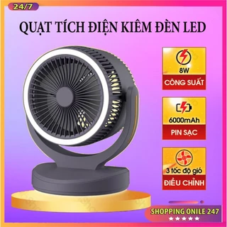 Quạt tích điện Nineshield KB-QD01 để bàn kèm đèn ngủ, 3 chế độ gió - Quạt tích điện mini cầm tay, Quạt sạc tích điện để