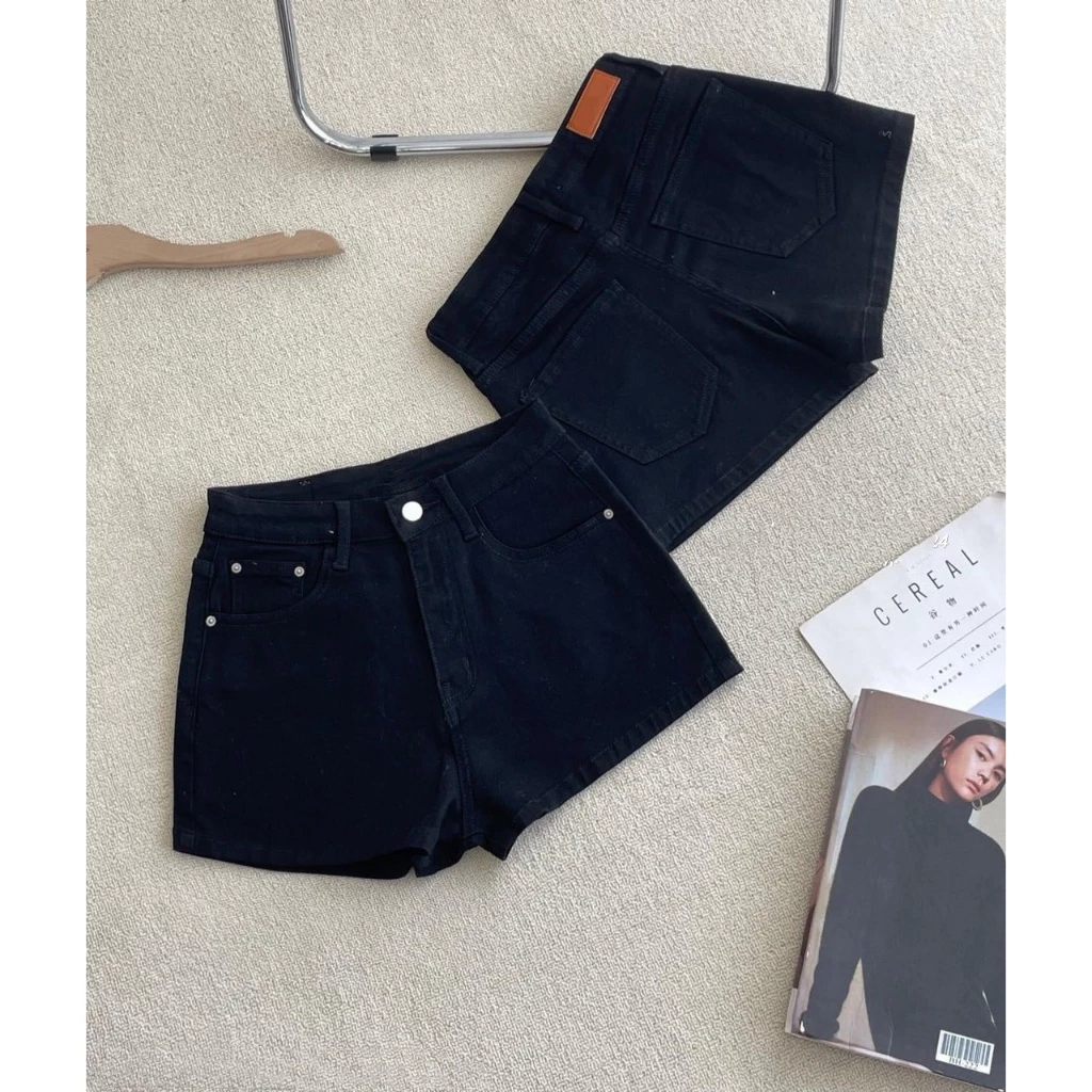 Quần Short Jean Cạp Cao Basic Siêu Hách Dáng