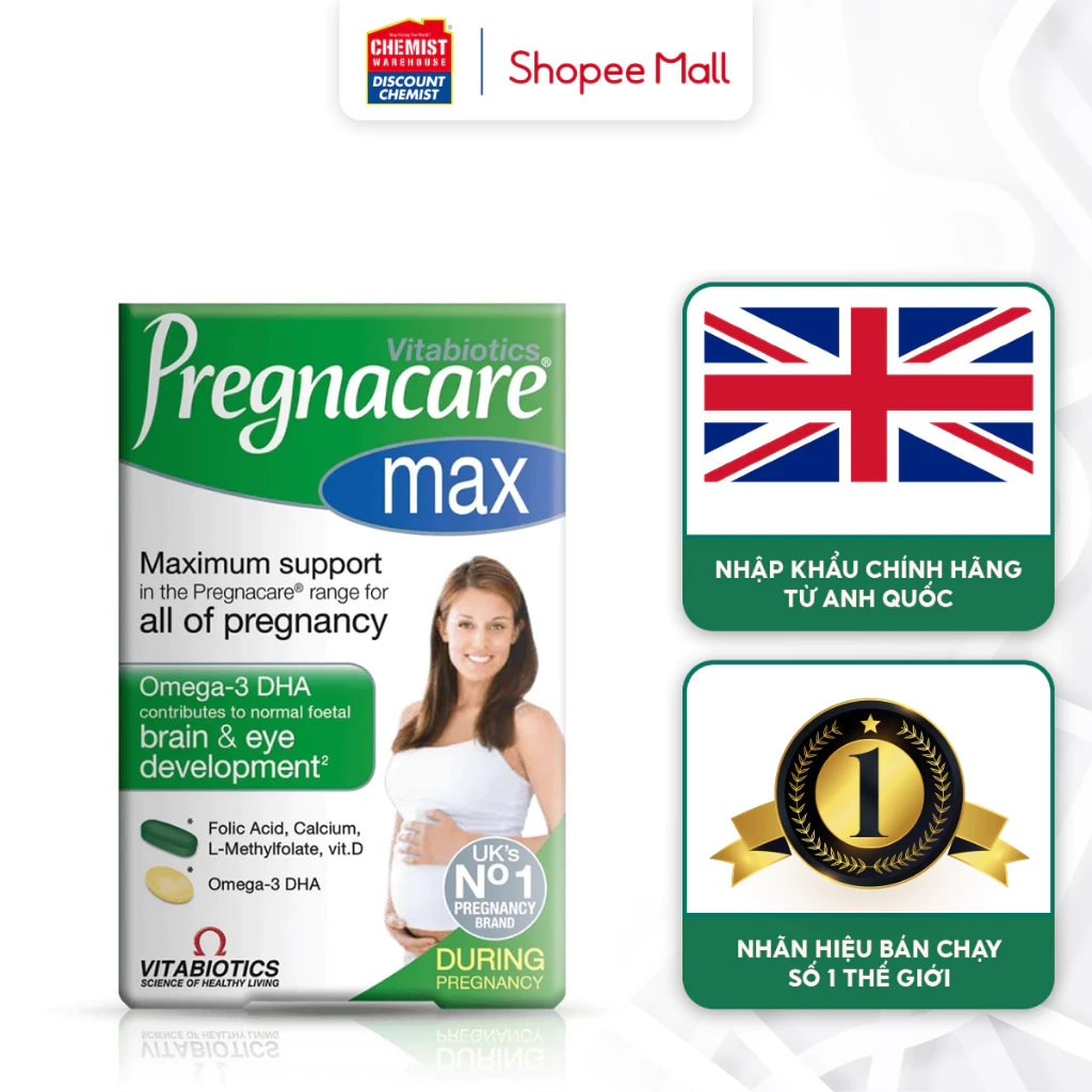 Vitamin tổng hợp bầu Pregnacare Max Vitabiotics 84 viên bổ sung vitamin, acid folic và DHA cho bà bầu của Anh