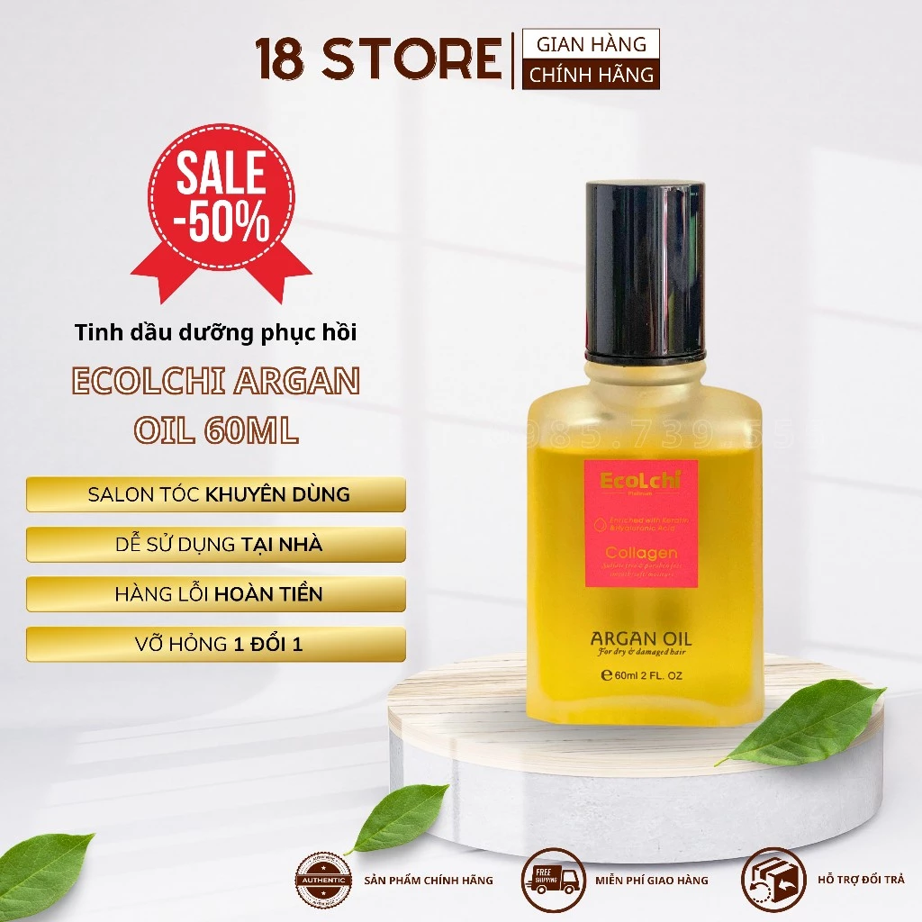 Tinh Dầu Dưỡng Tóc Ecolchi Argan Oil 60ml - Phục Hồi Tóc Hư Tổn, chăm sóc tóc khô xơ uốn nhuộm duỗi CH