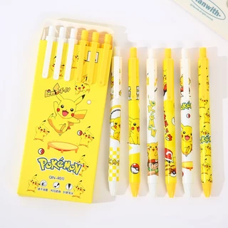 Set 6 Bút Gel Bấm Mực đen 0.5mm Hoạ Tiết Pokemon, Hộp 6 Bút Gel Mực Nước Pikachu Vàng Dễ Thương Văn Phòng Phẩm Mydecor