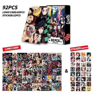 [Lomo Kimetsu 92] Bộ 60 lomo card Kimetsu no Yaiba Demon Slayer + 32 Sticker anime Thanh guom diet quy