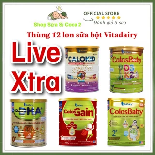 [Live Xtra] Combo 12 lon sữa bột Vitadairy Colosbaby Gold,IQ,Bio,D3K2,Gain,DHA,Vitagrow,Oggi đủ số