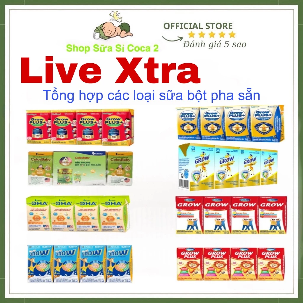 [Live Xtra] Tổng hợp 1 lốc hộp sữa pha sẵn Abbot,Vinamilk,Colosbaby,Nutifood,Abbot Grow,Pediasure 110/180ml date mới