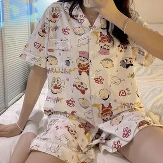 Bộ ngủ cute kèm quần, sét Pijama chất liệu kate thái mặc ở nhà dễ thương nhiều màu Nữ