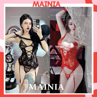 [Tặng Chíp] Bộ Đồ Ngủ Ren Lọt Khe Hoa Hồng Hở Đáy Xuyên Thấu Sexy Gợi Cảm Màu Đen Mainia Shop