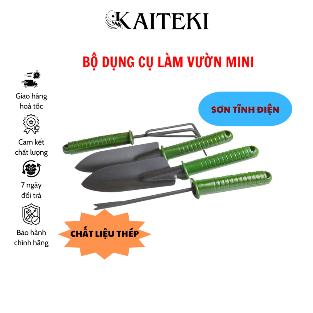 Bộ Dụng Cụ Đồ Làm Vườn Chăm Sóc Cây Cảnh Mini Gồm 4 Chiếc Sơn Tĩnh Điện