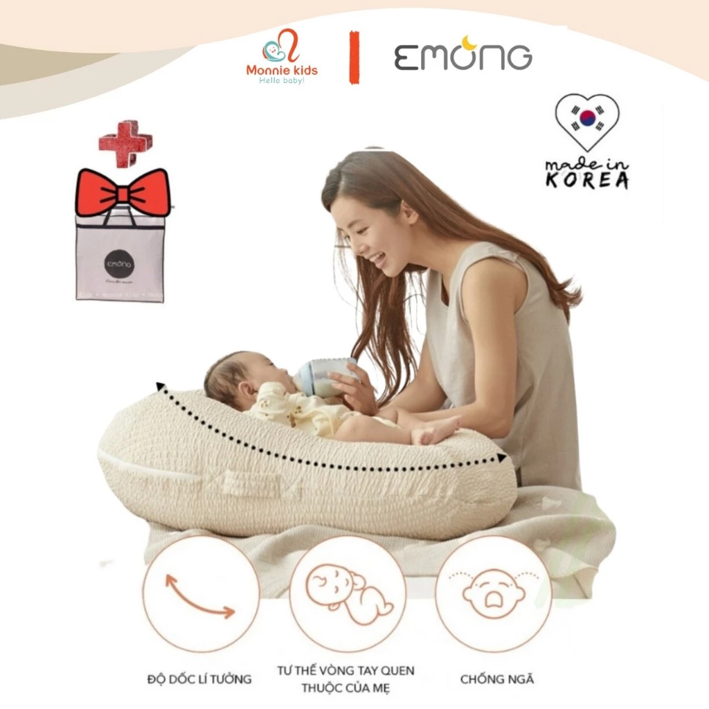 Gối chống trào ngược Emong cho bé 68x68cm, gối chống trào Hàn Quốc cho trẻ sơ sinh - Monnie Kids