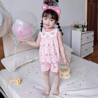 Quần Áo Cho Bé- Bộ Ba Lỗ Cổ Bèo Chất Liệu Cotton Mềm Mại Họa Tiết Hoạt Hình Dễ Thương Đáng Yêu Cho Bé Gái (QA04)