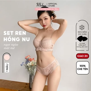 Set đồ lót ren nữ có gọng nâng hồng nhẹ áo quả chéo quần lót tam giác mềm mại gợi cảm Mebra