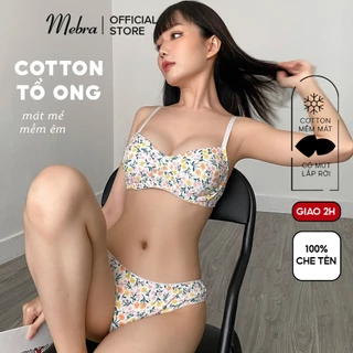 [MỚI] Bộ đồ lót cotton nữ có gọng nâng có khe thêm mút rời mát mẻ hoa nhiệt đới dễ thương Mebra