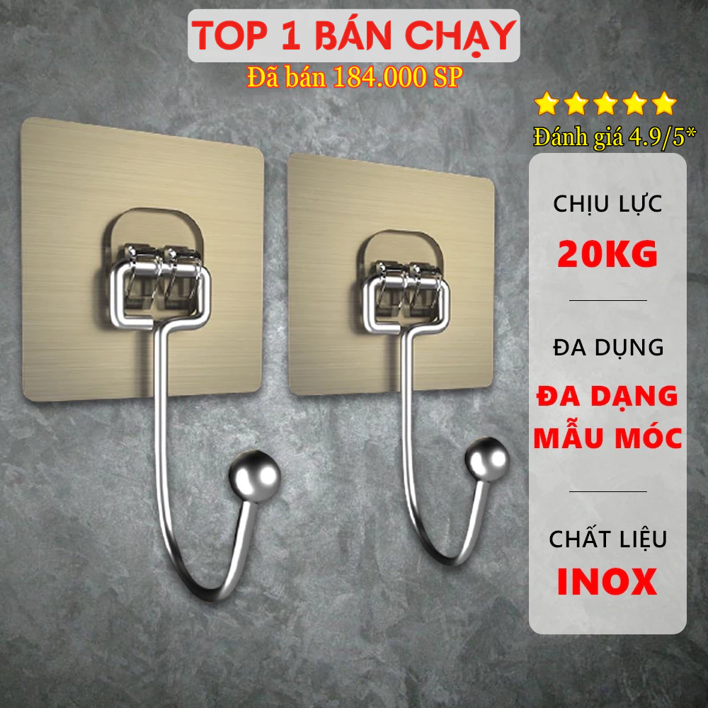 Combo 10 Móc Dán Tường Inox 304 Siêu Dính Chịu Lực Lớn Treo Đồ Nhà Bếp Đa Năng Tiện Lợi